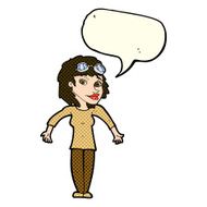cartoon woman wearing goggles with speech bubble N6