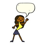 cartoon woman dancing with speech bubble N16