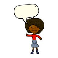cartoon happy girl giving thumbs up symbol with speech bubble N5
