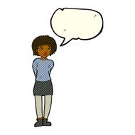 cartoon shy woman with speech bubble N29