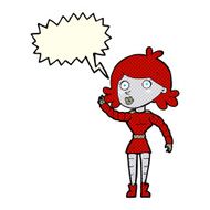 cartoon robot woman waving with speech bubble N11