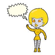 cartoon robot woman waving with speech bubble N12