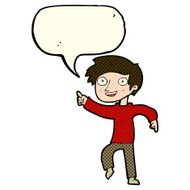 cartoon happy boy pointing with speech bubble N11