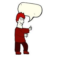 cartoon vampire waving hands with speech bubble N6