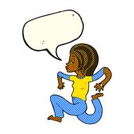 cartoon woman running with speech bubble N6