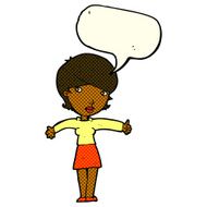 cartoon woman giving thumbs up symbol with speech bubble N38