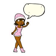 cartoon pretty girl in hat waving with speech bubble N6
