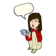 cartoon woman sitting with cup of coffee speech bubble N6