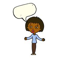 cartoon suspicious woman with speech bubble N11
