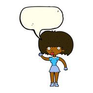 cartoon woman waving with speech bubble N180