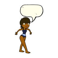 cartoon happy woman in swimming costume with speech bubble N6