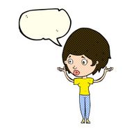 cartoon woman raising hands in air with speech bubble N12