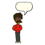 cartoon hipster man with mustache and spectacles speech bub N6