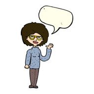 cartoon woman waving with speech bubble N182