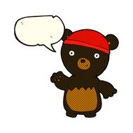 cartoon black bear wearing hat with speech bubble N3