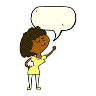 cartoon happy woman about to speak with speech bubble N6