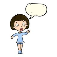 cartoon waving woman with speech bubble N84