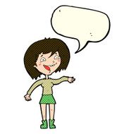 cartoon waving woman with speech bubble N85
