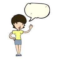 cartoon woman waving with speech bubble N183