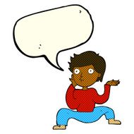 cartoon boy doing crazy dance with speech bubble N4