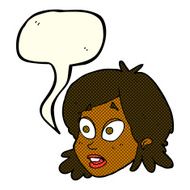 cartoon female face with surprised expression speech bubble N11