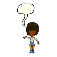 cartoon woman waving away with speech bubble N6