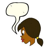 cartoon pretty female face with speech bubble N54