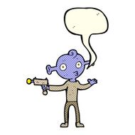 cartoon alien with ray gun speech bubble N5