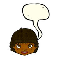 cartoon happy female face with speech bubble N99