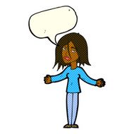 cartoon woman shrugging shoulders with speech bubble N273