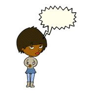 cartoon nervous woman with speech bubble N16