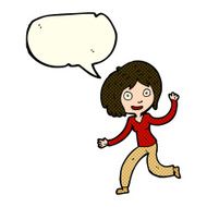 cartoon happy waving girl with speech bubble N6