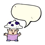 cartoon little mushroom man with speech bubble N6