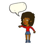 cartoon woman playing it cool with speech bubble N6