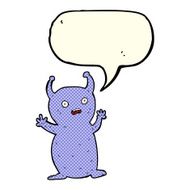 cartoon funny little alien with speech bubble N6
