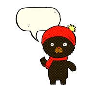 cartoon waving black bear with speech bubble N27