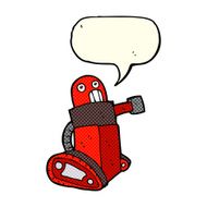 cartoon tank robot with speech bubble N6