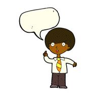 cartoon school boy answering question with speech bubble N28