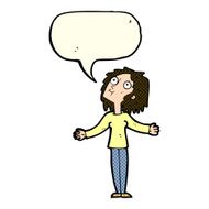 cartoon curious woman looking upwards with speech bubble N6