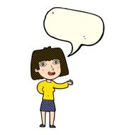 cartoon friendly woman waving with speech bubble N28