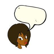 cartoon pretty female face pouting with speech bubble N6