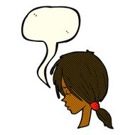 cartoon girl looking thoughtful with speech bubble N6