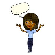cartoon woman shrugging with speech bubble N34