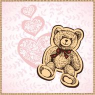 Card of Valentine&#039;s Day with hearts and teddy bear