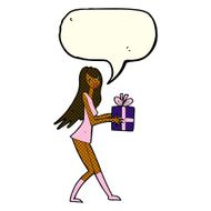 cartoon fashion girl with present speech bubble N6
