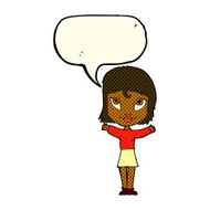 cartoon woman with open arms speech bubble N55