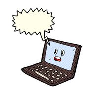cartoon laptop computer with speech bubble N6
