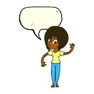 cartoon woman waving with speech bubble N185