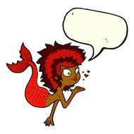cartoon mermaid blowing a kiss with speech bubble N6