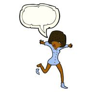cartoon woman kicking off sock with speech bubble N6